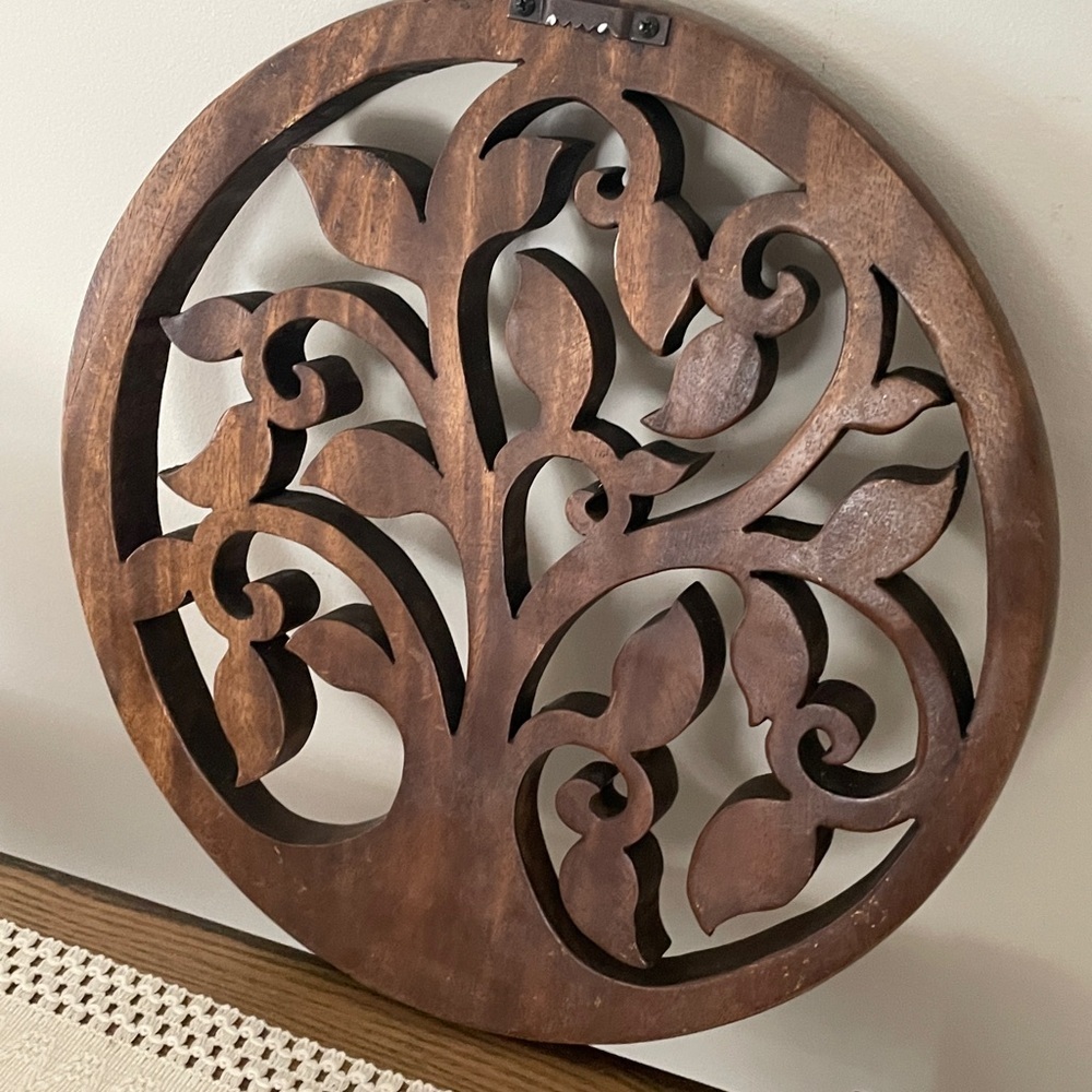 Hand Carved Wooden Tree of Life Wall Decor - Rich Brown Large - Picture 5 of 8